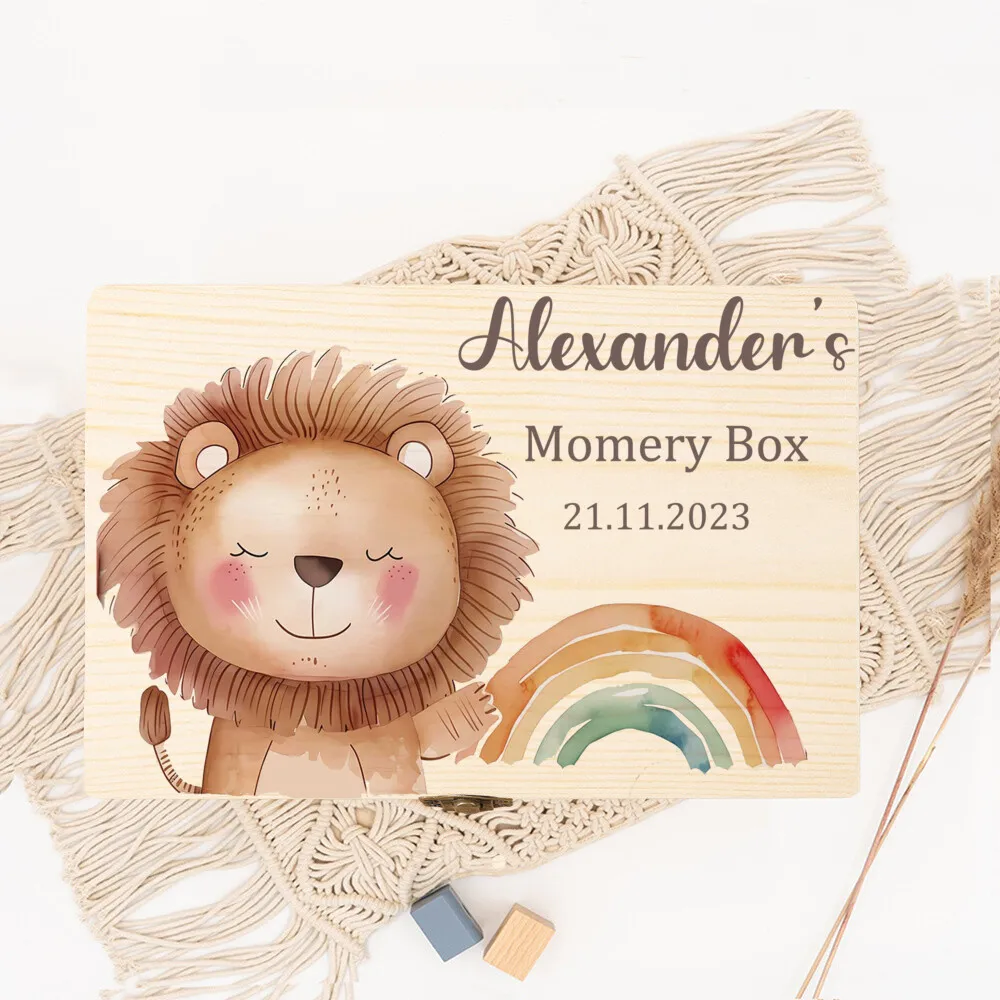 Caja de recuerdos personalizada con animales arcoíris para niños - imagen 3