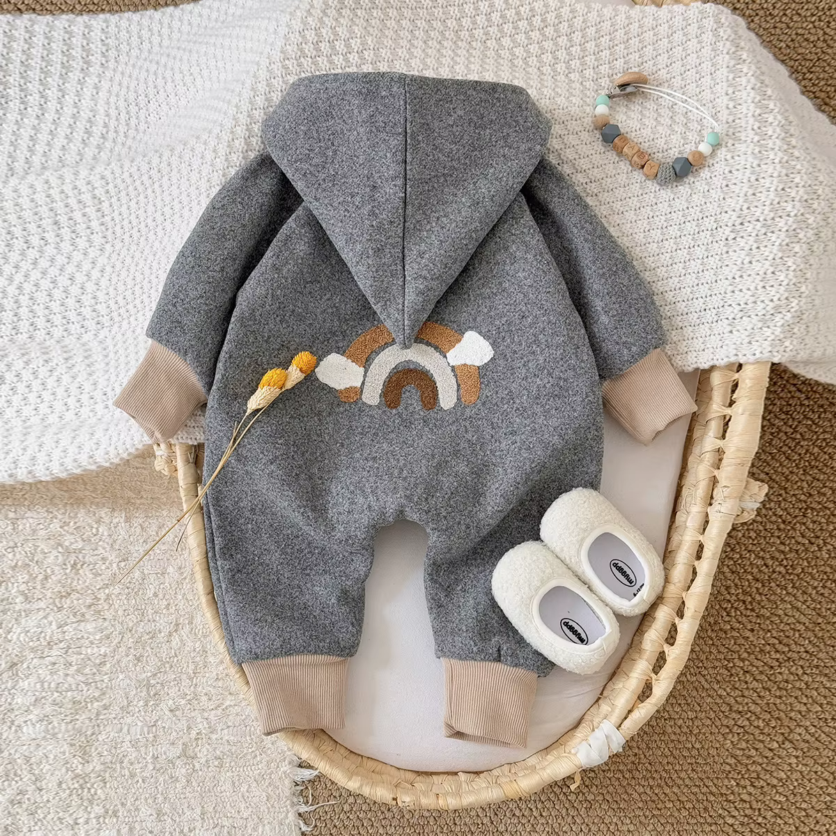 Pelele recién nacido con capucha cálido de invierno – Mono bebé - imagen 3
