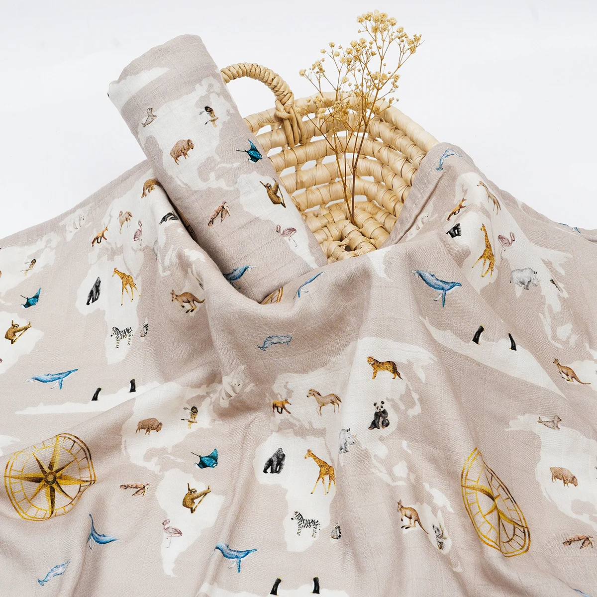 HappyFlute, nuevo, 110x120cm, bonito estampado Animal, manta de muselina súper agradable para la piel, envoltura para dormir, manta para bebé recién nacido