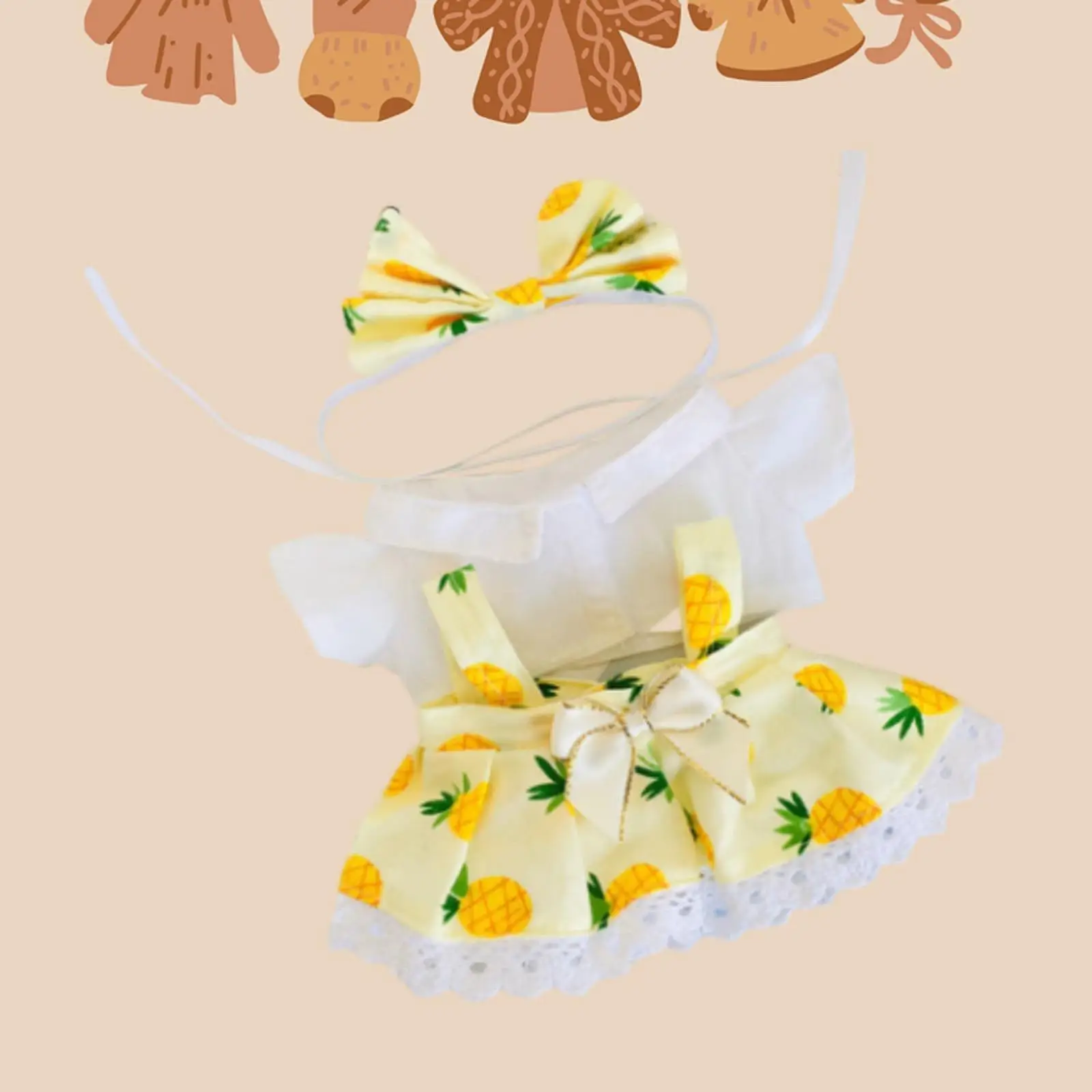 3-Pack Doll Wardrobe for 20cm Plush Figure - Includes Skirt, Top, And Hairband