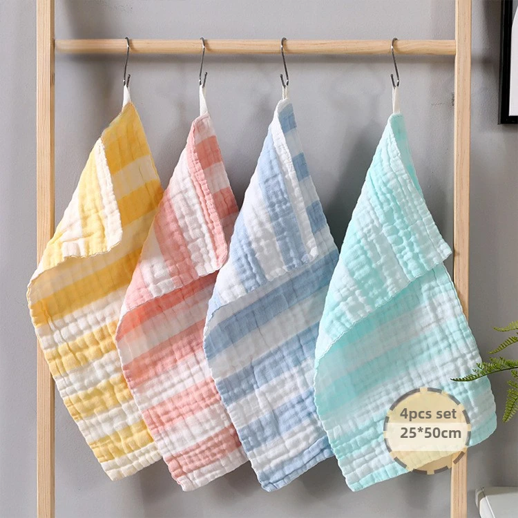Juego de toallas para bebé, 4 unidades, 25x50cm, algodón suave, gasa para niños, Toalla de baño para la cara, 6 capas, cuadrados de muselina, gasa, paño para eructar, artículos para bebé recién nacido