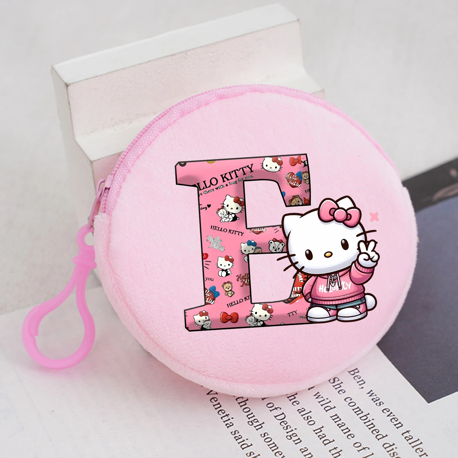 Monedero de felpa de Hello Kitty, Mini billetera redonda de dibujos animados, monedero con cremallera de Anime nuevo, bolsas de almacenamiento de dinero rosa a la moda, regalo de cumpleaños - imagen 5