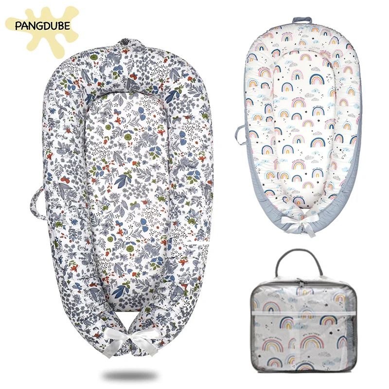PANGDUBE-nido de bebé portátil, cuna para cama de bebé con bolsa de almacenamiento, capullo de algodón 100% para recién nacidos, nido para dormir, 80x50cm