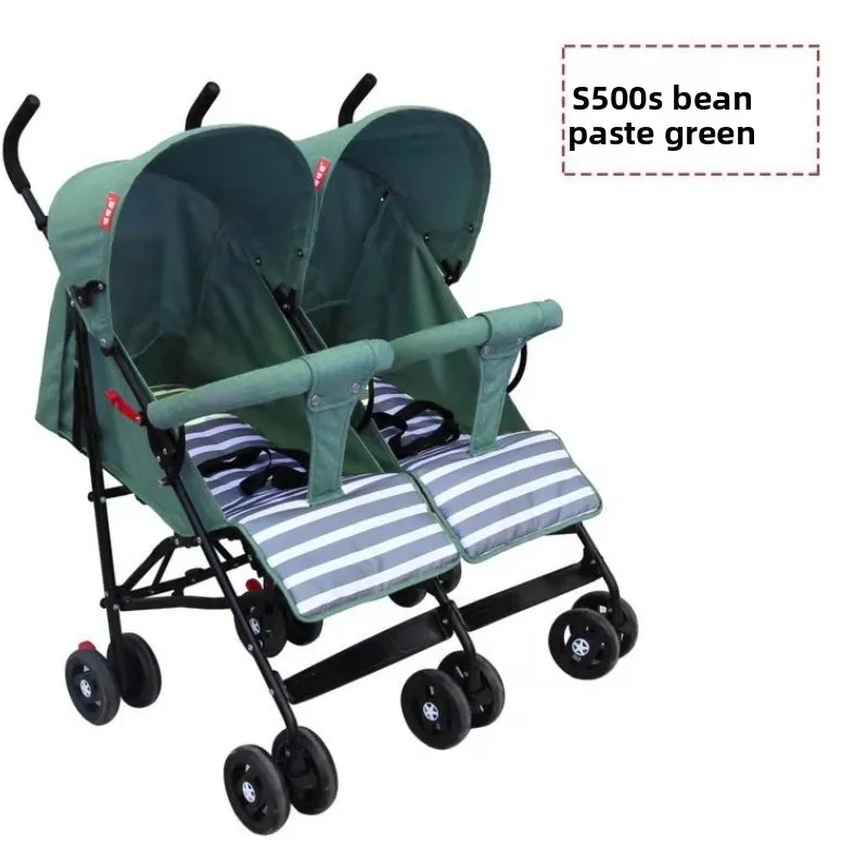 Cochecito de bebé doble plegable, asiento doble, diseño de seis ruedas, cochecito ligero para niños pequeños, dosel doble, uso de viaje de seguridad ajustable