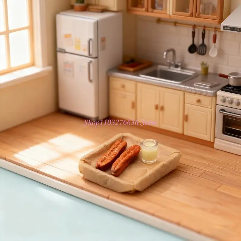 Juego de desayuno en miniatura R6FD con bandeja de madera para casa - imagen 3