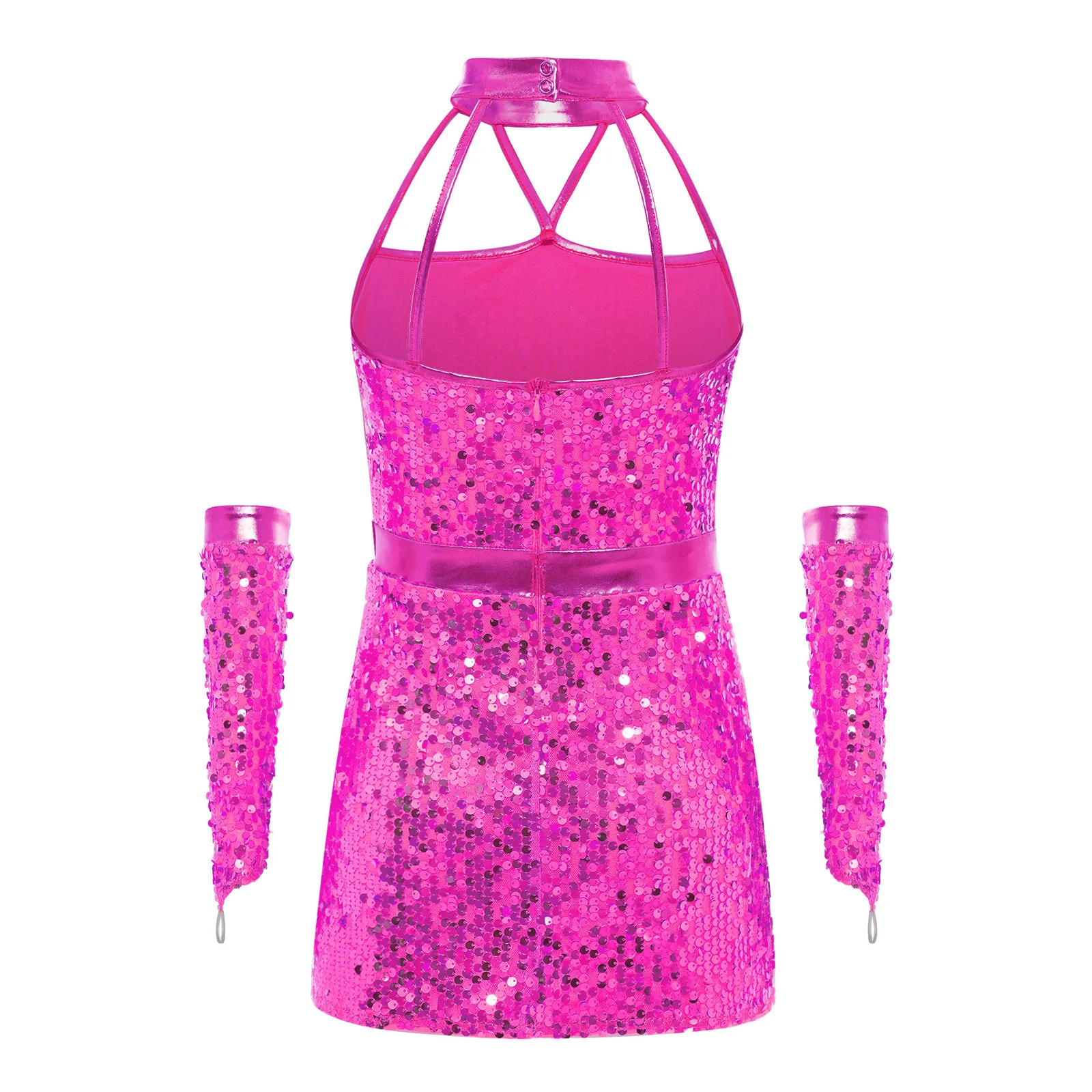 Vestido de baile latinoamericano para niña con lentejuelas y guantes - imagen 5