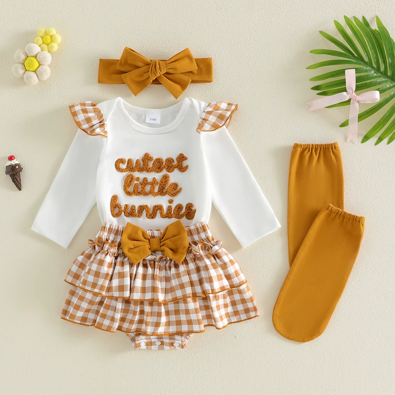 Conjunto de Pascua para niña: body con letras y shorts a cuadros - imagen 5