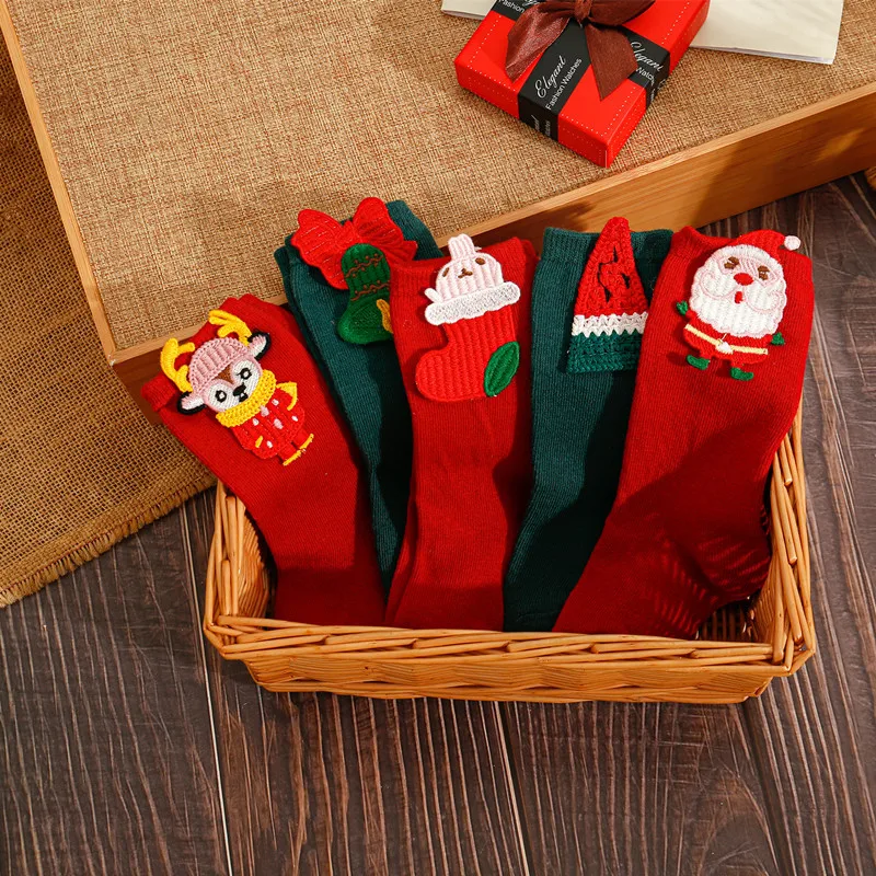 Calcetines térmicos con dibujos animados para niños, medias largas de colores sólidos, para invierno, Feliz Navidad, 2022 - imagen 2