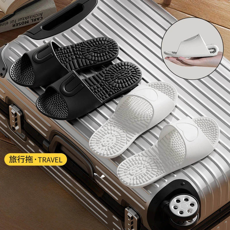 Zapatillas de viaje ligeras para mujer, chanclas de baño de Eva suaves con punta abierta, cómodas, plegables, antideslizantes, para verano, 2025 - imagen 2