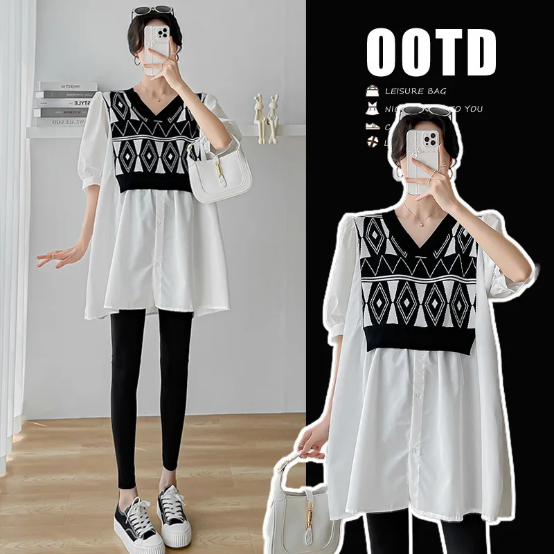 Camisa de maternidad manga larga de algodón – Estilo patchwork casual - imagen 5