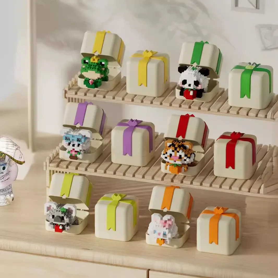 Caja de almacenamiento creativa de la serie Animal de dibujos animados, Mini adorno de gato, Panda, conejo, Micro bloques de construcción, juguetes para niños, regalos de navidad - imagen 2