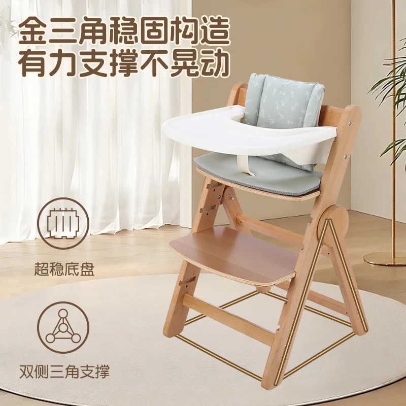 Silla comedor bebé plegable madera maciza multifuncional - imagen 4
