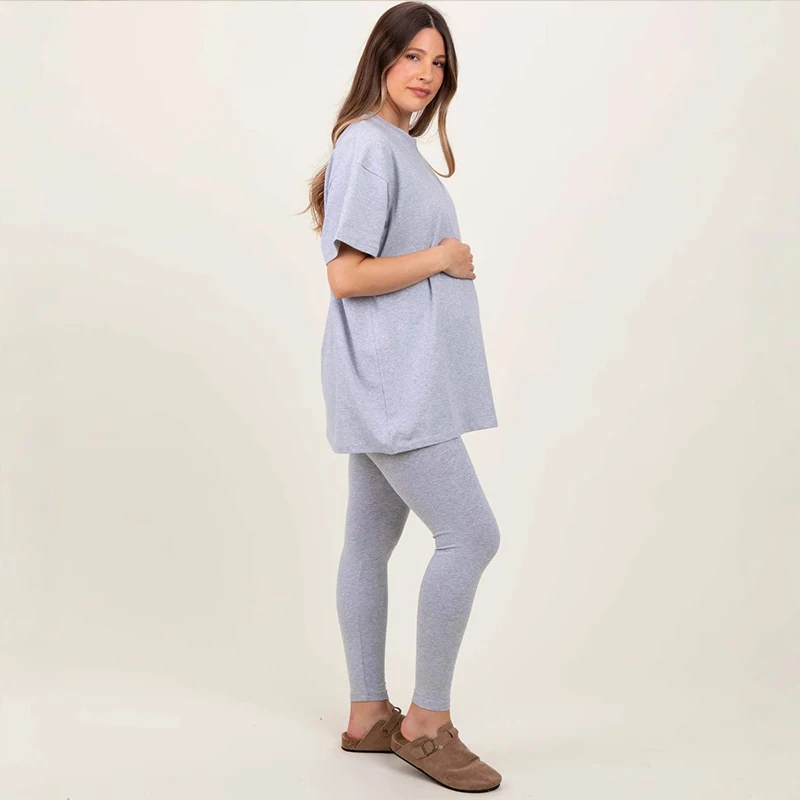Ropa premamá casual de punto liso cuello redondo y pantalón largo - imagen 5
