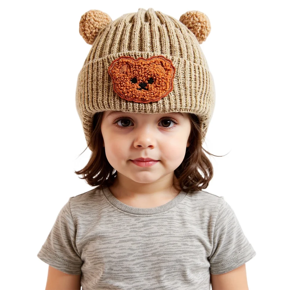 Gorro de bebé de ganchillo con orejeras de oso para otoño e invierno - imagen 3