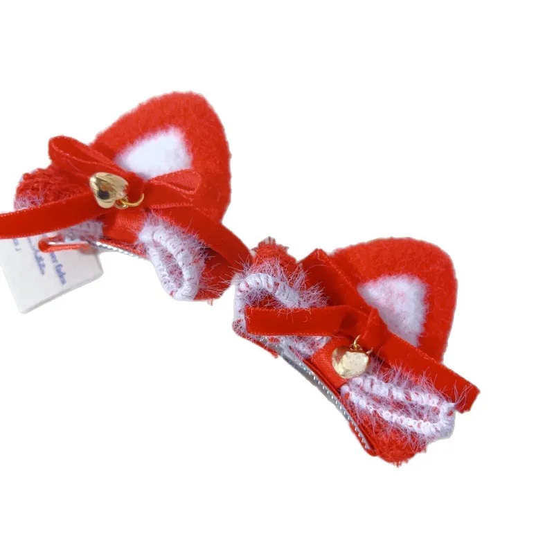 2 unids/set adorables pinzas para el pelo con lazo de oreja de gato para niños y niñas, pasador para el pelo de Furia de dibujos animados, agarre suave para bebé, regalo perfecto - imagen 5
