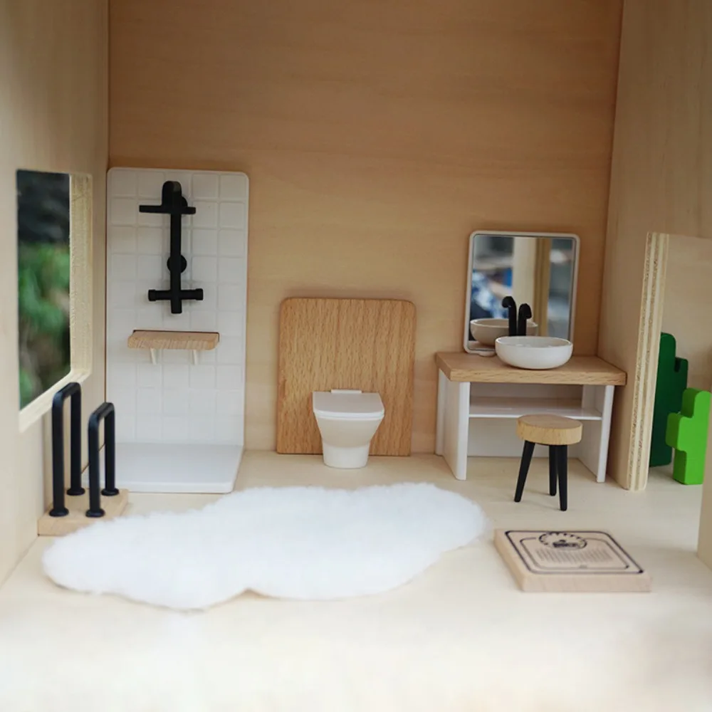 1:12 casa de muñecas simulación baño juguete simulación lavabo blanco casa de muñecas juego de baño en miniatura muebles bañera - imagen 4