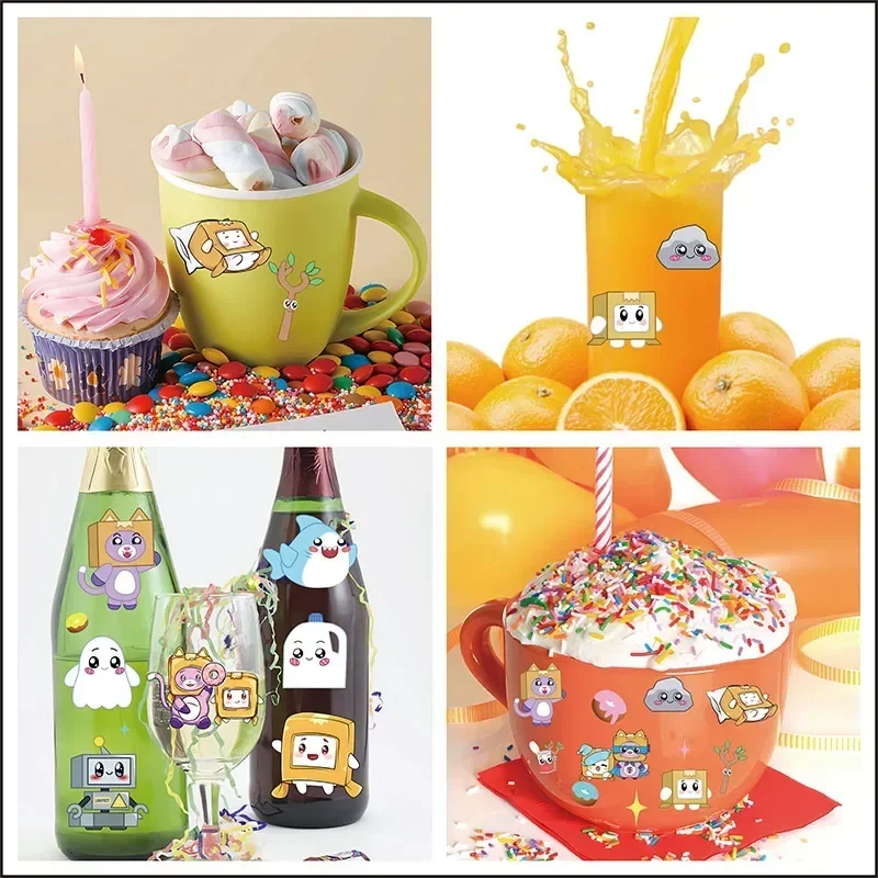 6 unids/set Anime Lankybox Foxy dibujos animados Rocky falso para niños suministros de fiesta de cumpleaños favores lindo gatito pegatinas impermeables regalos - imagen 5