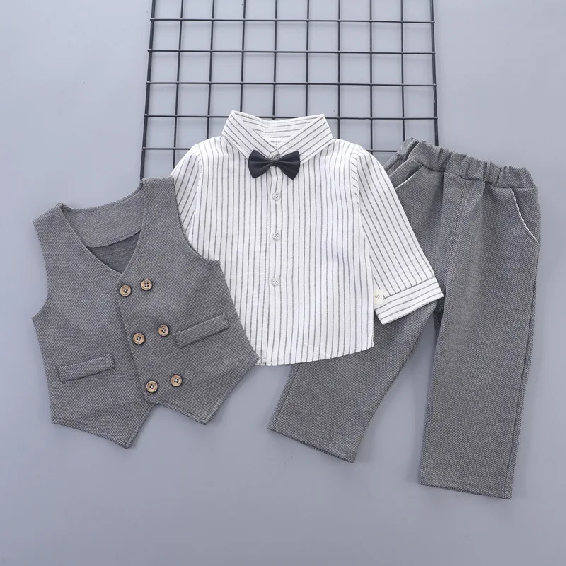 Primavera otoño moda ropa de bebé traje niños chaleco camisa pantalones 3 unids/set ropa infantil disfraz para niños chándales - imagen 5