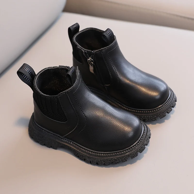 Botas de invierno para niños y niñas, botines cortos antideslizantes con cremallera lateral, estilo británico - imagen 4