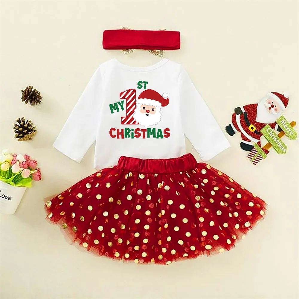 My 1st Christmas Body para bebé, conjunto de vestidos con forma de pastel, mono de manga larga para niñas, faldas tutú, ropa para niños pequeños, trajes de fiesta de Navidad