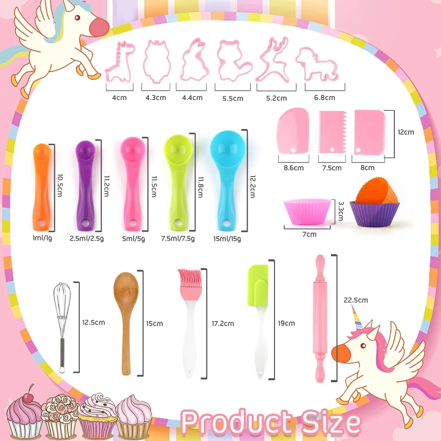 Juego de Chef para hornear para niños con delantal de unicornio y manopla, juego de cocina para niños con gorro de Chef, cucharas, batidor, vestir, regalos de juego de rol para niñas y niños - imagen 3