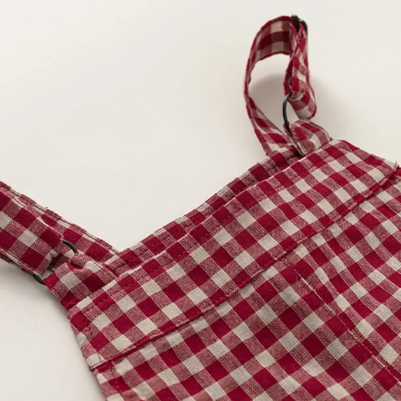 Ropa de verano para niño niña, monos holgados rojos a cuadros a la moda coreana + Tops sin mangas para bebé, ropa de Boutique para niño B094, 2 piezas, 2025 - imagen 5