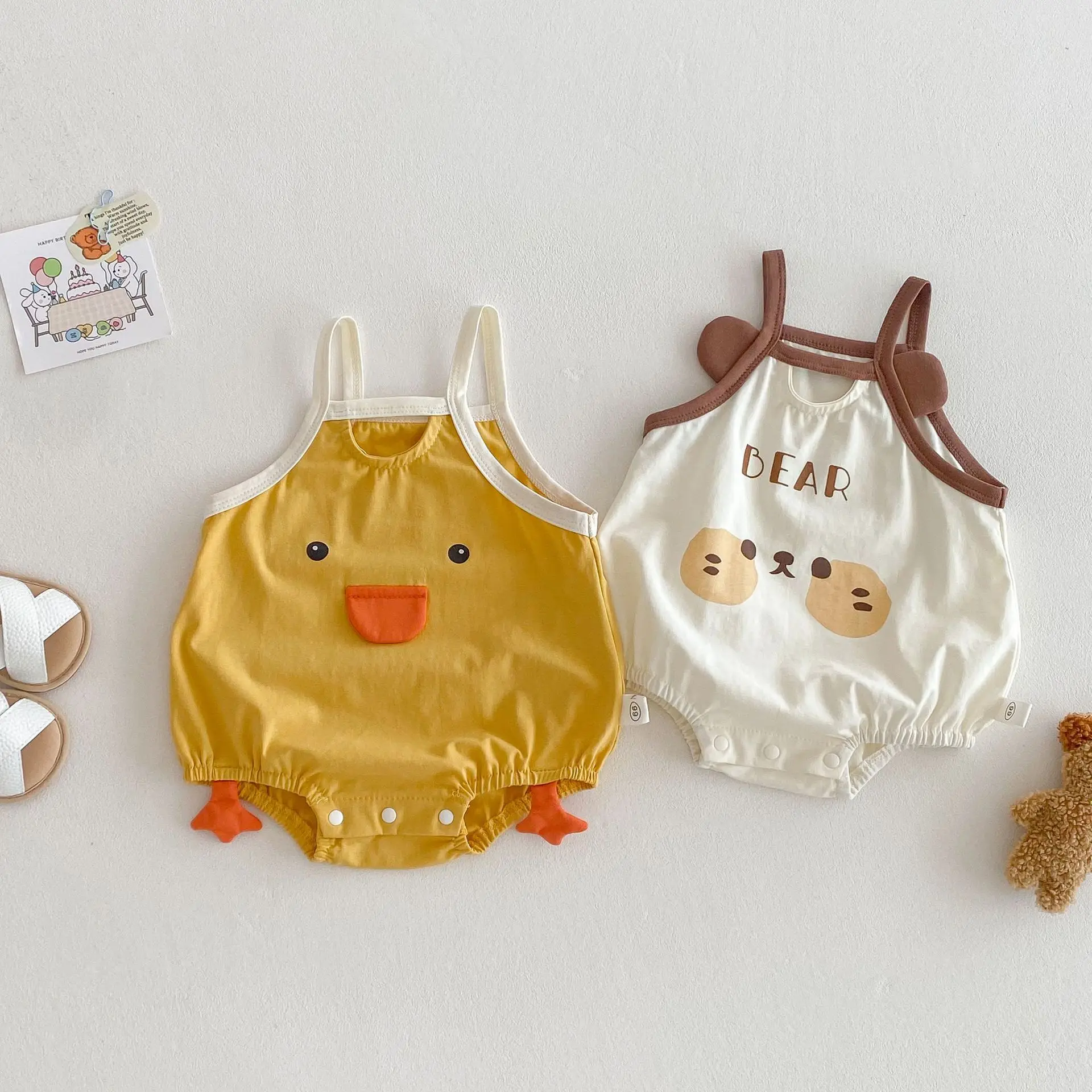 Ropa de verano para bebés, camisola de pato de una pieza, monos de dibujos animados para niñas, ropa para niñas pequeñas, traje para bebés - imagen 2