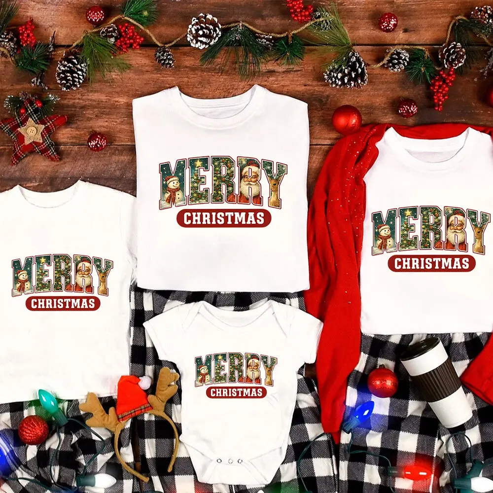 Feliz Navidad familia ropa a juego mamá papá hija hijo Tops familia camisa de Navidad regalo de vacaciones de Navidad