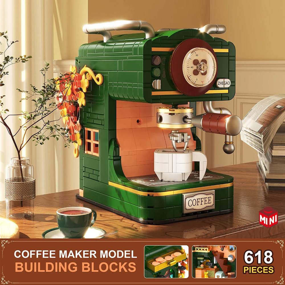 Juego de bloques de construcción de máquina de café Retro, juguete creativo, modelo de simulación para adultos, regalo de café, regalo único para Navidad, 618 piezas - imagen 4