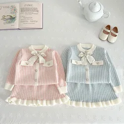 MILANCEL conjunto de punto a cuadros para niños con cárdigan y falda