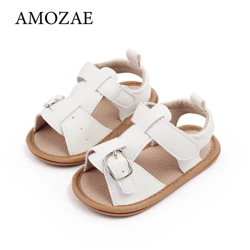 Sandalias de verano para niña, zapatos planos con hebilla bonita, suela suave antideslizante, zuecos para primeros pasos, sandalias de gamuza - imagen 2