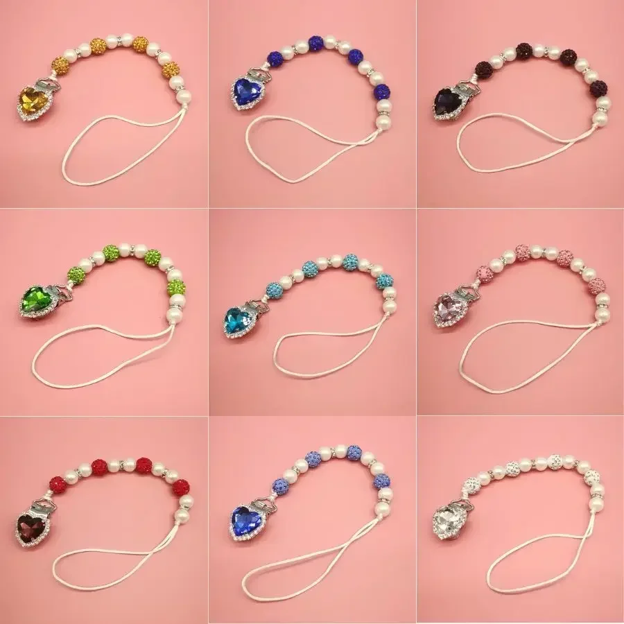 Clip para chupete de recién nacido con diamantes de imitación para niña, cadena de Clip para pezón de cristal de perlas brillantes, accesorios para bebé, 1 pieza - imagen 2