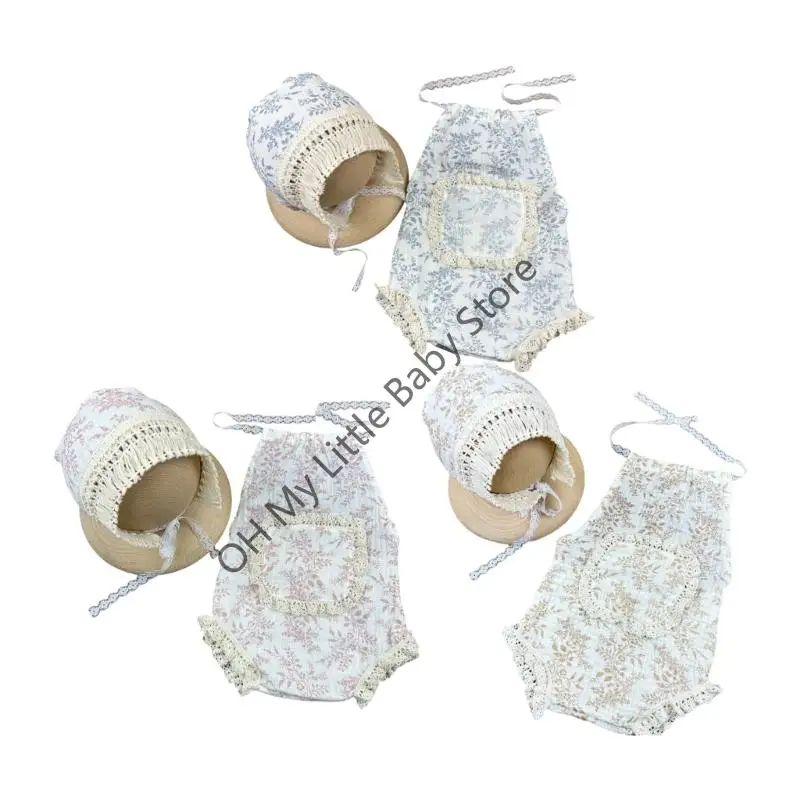 M76C fotografía disfraz sombrero y encaje mameluco traje sesión fotos ropa bebé suministro