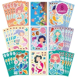 8 unids/set Kawaii sirena princesa columna pegatina DIY pegatinas divertidas de dibujos animados para niños regalo juguetes clásicos pegatina de rompecabezas hecha a mano