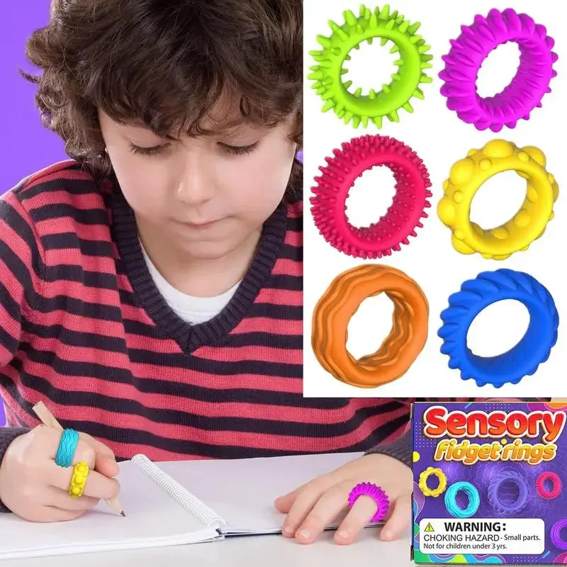 12 unids/set de anillos sensoriales para niños, juego de juguetes sensoriales para aliviar el estrés, anillos sensoriales de descompresión TPR para niños, alivia la ansiedad suave - imagen 4