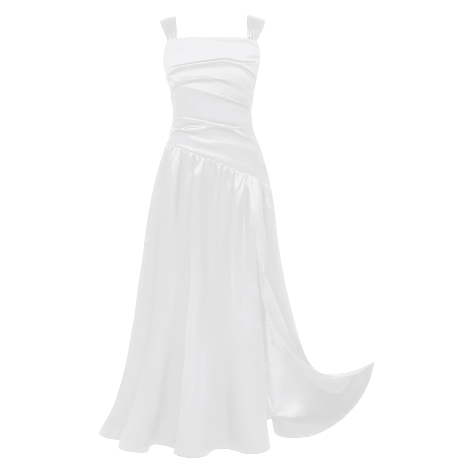 Vestido de fiesta satinado para niña – Cuello fruncido y corte en A - imagen 4