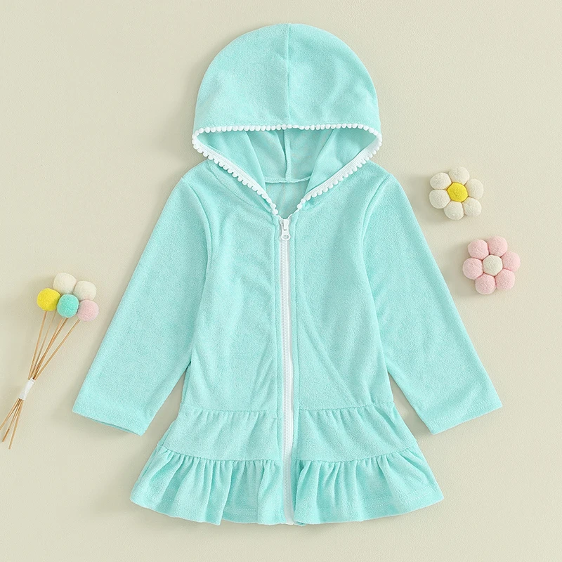 Vestido de verano con capucha para niña en color sólido con volantes