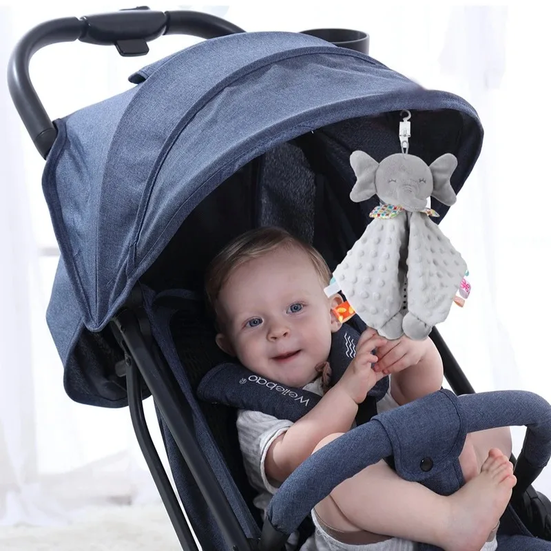 PANGDUBE Manta de seguridad para bebé, juguete de peluche de elefante con sonajero, mordedor para recién nacido, chupete, edredón, juego de regalo - imagen 2