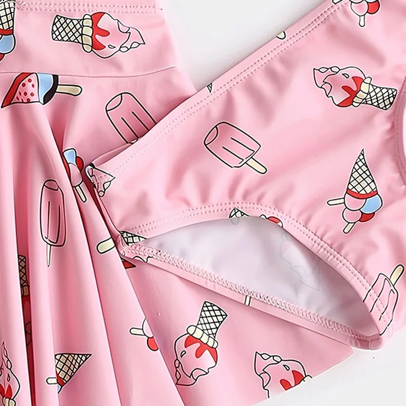 1 Juego de traje de baño bonito de dibujos animados para niña, moda Kawaii con estampado de helado, traje de baño para niña, ropa de playa suave de verano para niños - imagen 2