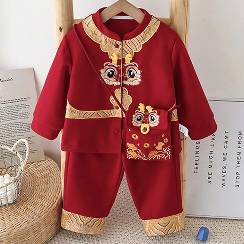 Conjuntos de 2 piezas de primavera y otoño para niño pequeño, trajes de dibujos animados de color rojo, Tops de manga larga para bebé + Pantalones, ropa para niña recién nacida B305 - imagen 2