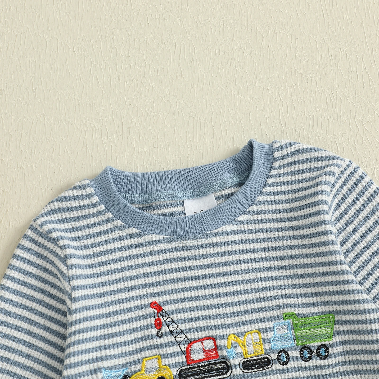 SUNSIOM-Sudadera a rayas para bebé de 0 a 18 meses, pelele para camión/herramienta, mono de punto tipo gofre de manga larga bordado, ropa de otoño - imagen 3