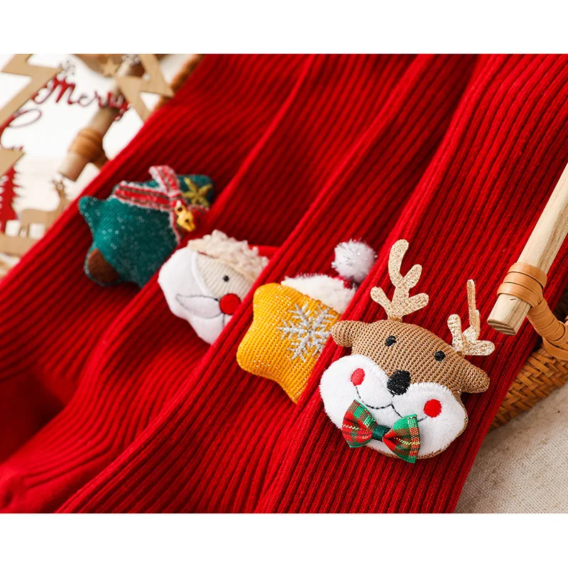 Medias de dibujos animados de Navidad para niños, mallas de algodón suave para niñas, pantimedias rojas para niños, regalos de Año Nuevo, 0-6 años - imagen 5