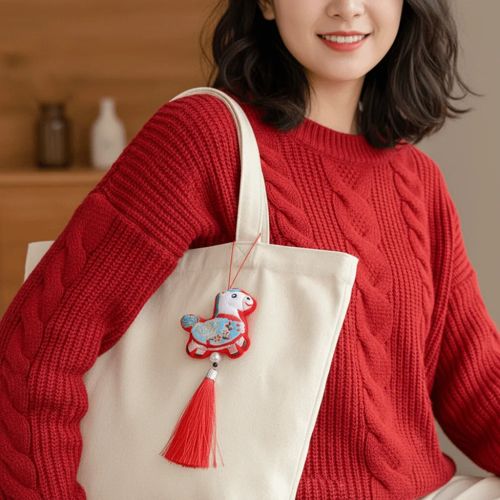 Adorable Colgante de Caballo Bordado Creativo, Lindo Peluche de Caballo de Dibujos Animados, Estilo Chino, Kawaii, Figura de Pony del Zodiaco, Regalo de Cumpleaños - imagen 2