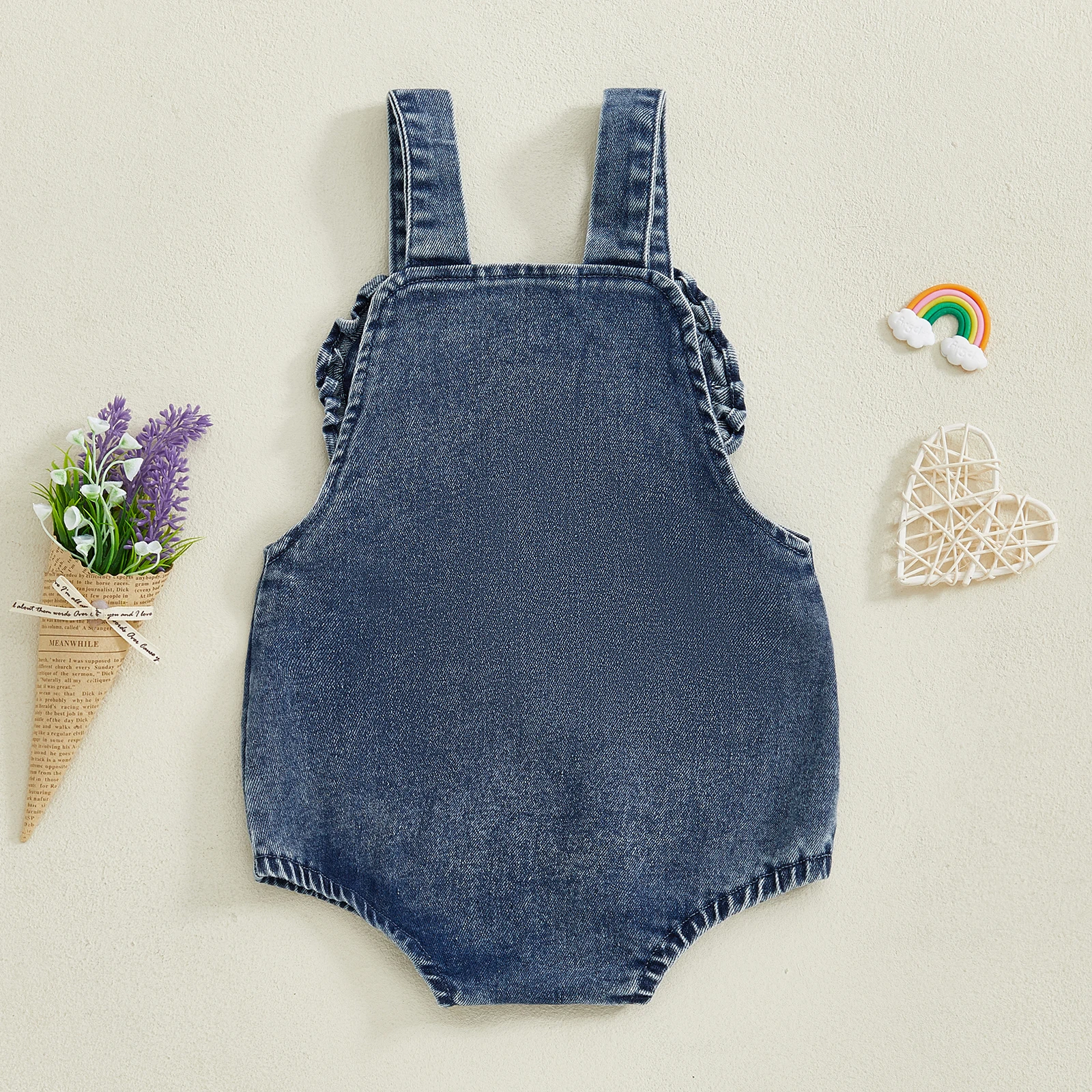 SUNSIOM 0-24 meses bebé niña Denim mameluco sin mangas Arco Iris bordado Correa mono mono recién nacido mono - imagen 2