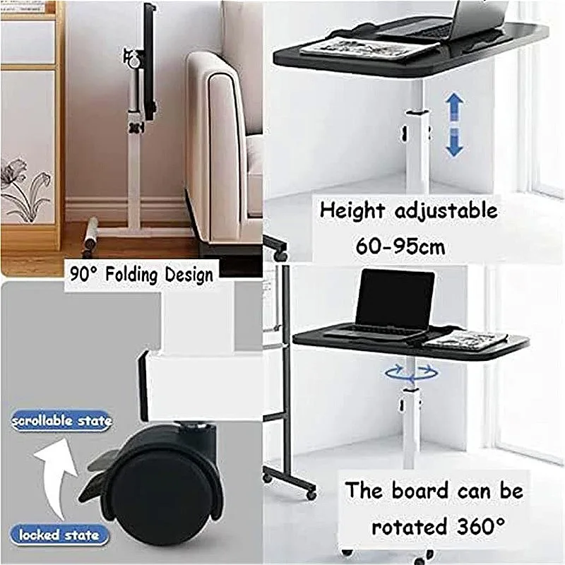 Escritorio para portátil con cajón 360 °   Placa giratoria, tiras antideslizantes dobles, mesa de cama portátil plegable de altura ajustable para estudiantes - imagen 2
