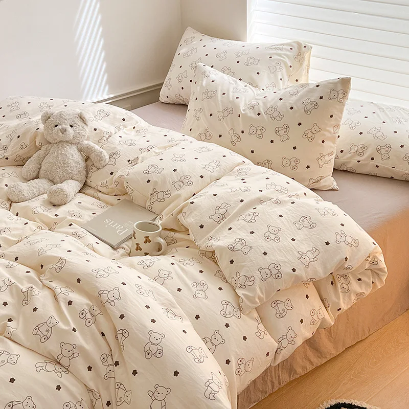 Juego de ropa de cama para cuna de niña de algodón suave con oso - imagen 2