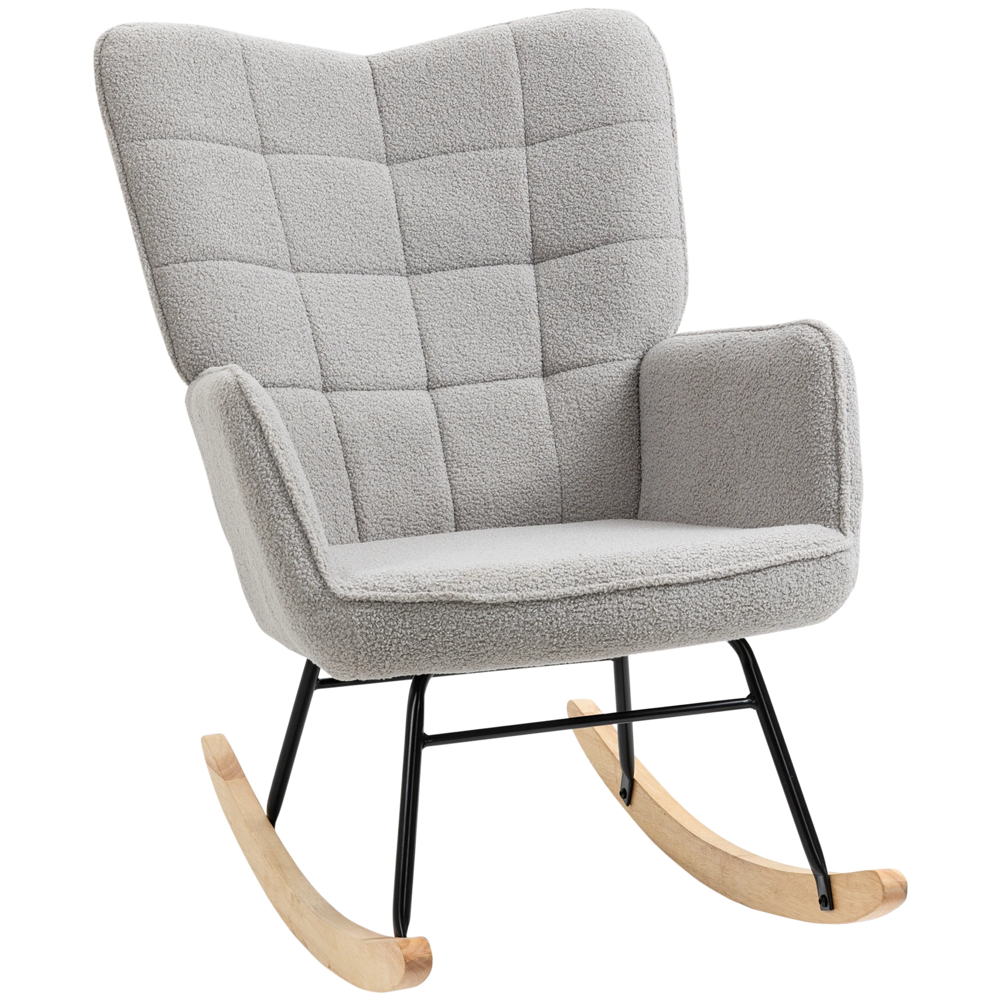 HOMCOM Silla Mecedora Sillón Balancín Butaca de Salón Oscilante 40° con Patas de Madera de Haya y Marco de Acero para Dormitorio Carga 120 kg 71x98x101 cm - imagen 2