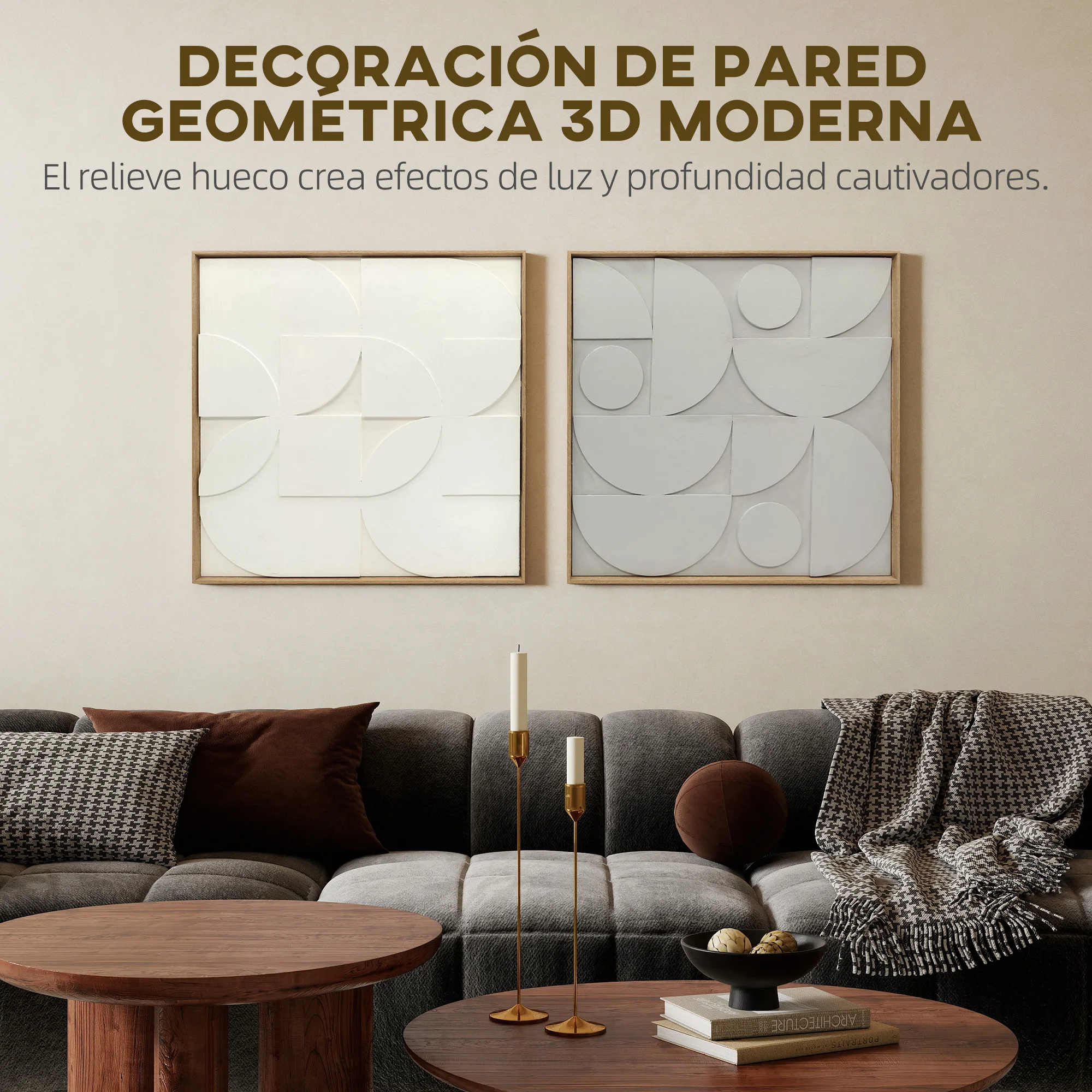 HOMCOM Decoración de Pared de Madera 3D, Juego de 2 Piezas, Adornos de Pared 80 cm con Patrones Geométricos Huecos, Decoración Moderna para Salón, Dormitorio, Pasillo, Blanco - imagen 3