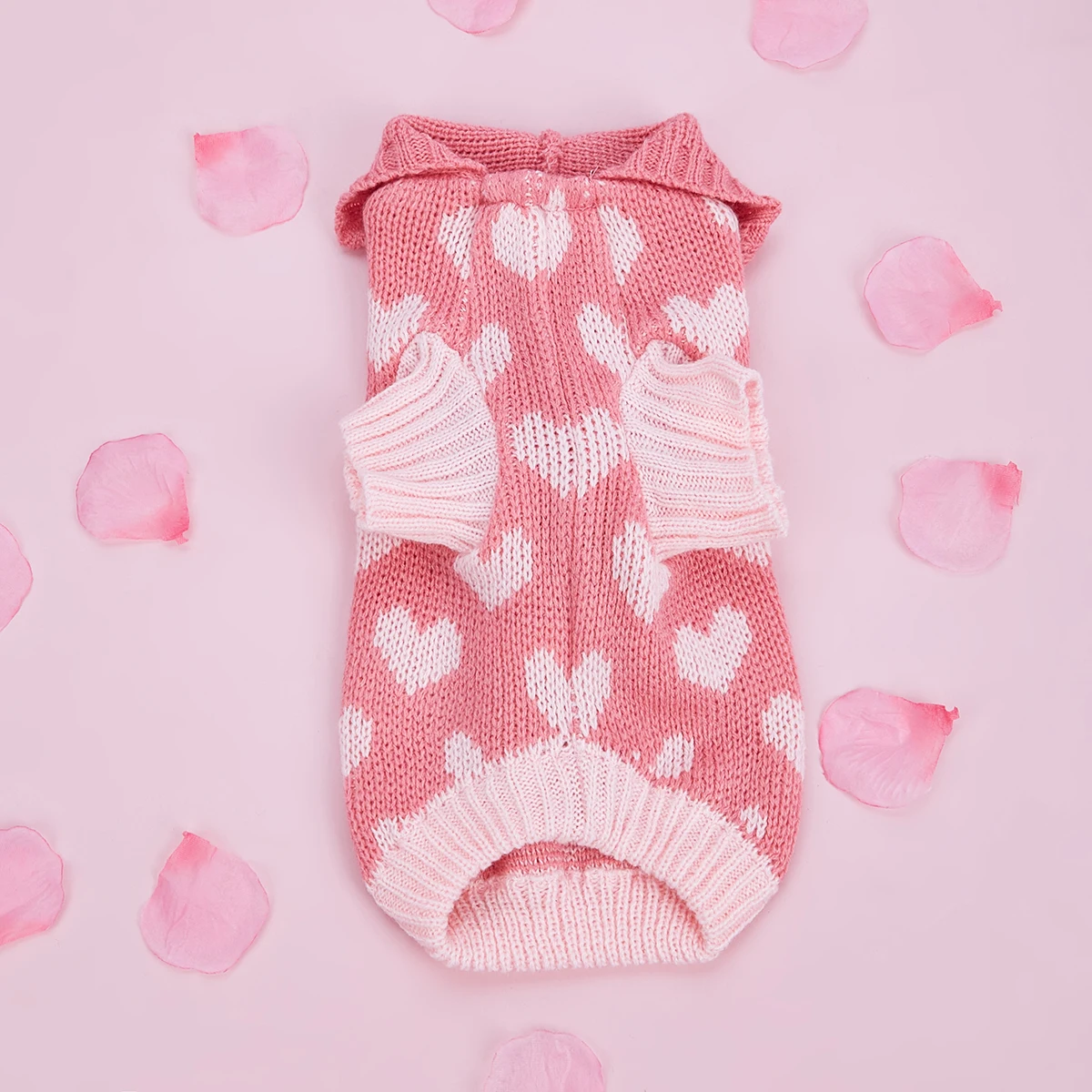 Suéteres con capucha para perros pequeños y medianos, suéteres rosas de cuello alto para perros, suéteres de punto para el Día de San Valentín, suéter para mascotas - imagen 4