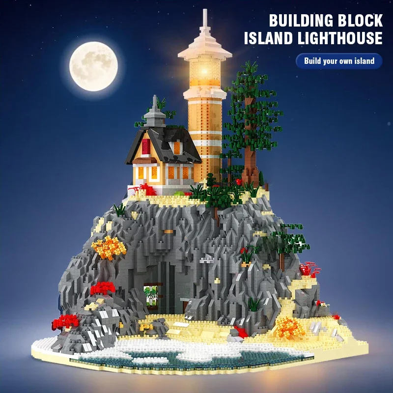 Juguete de bloques de construcción de faro con luz Led, tema de playa, conjunto de ladrillos para montar, adorno, decoración de mesa para casa, juguete para regalo para niños